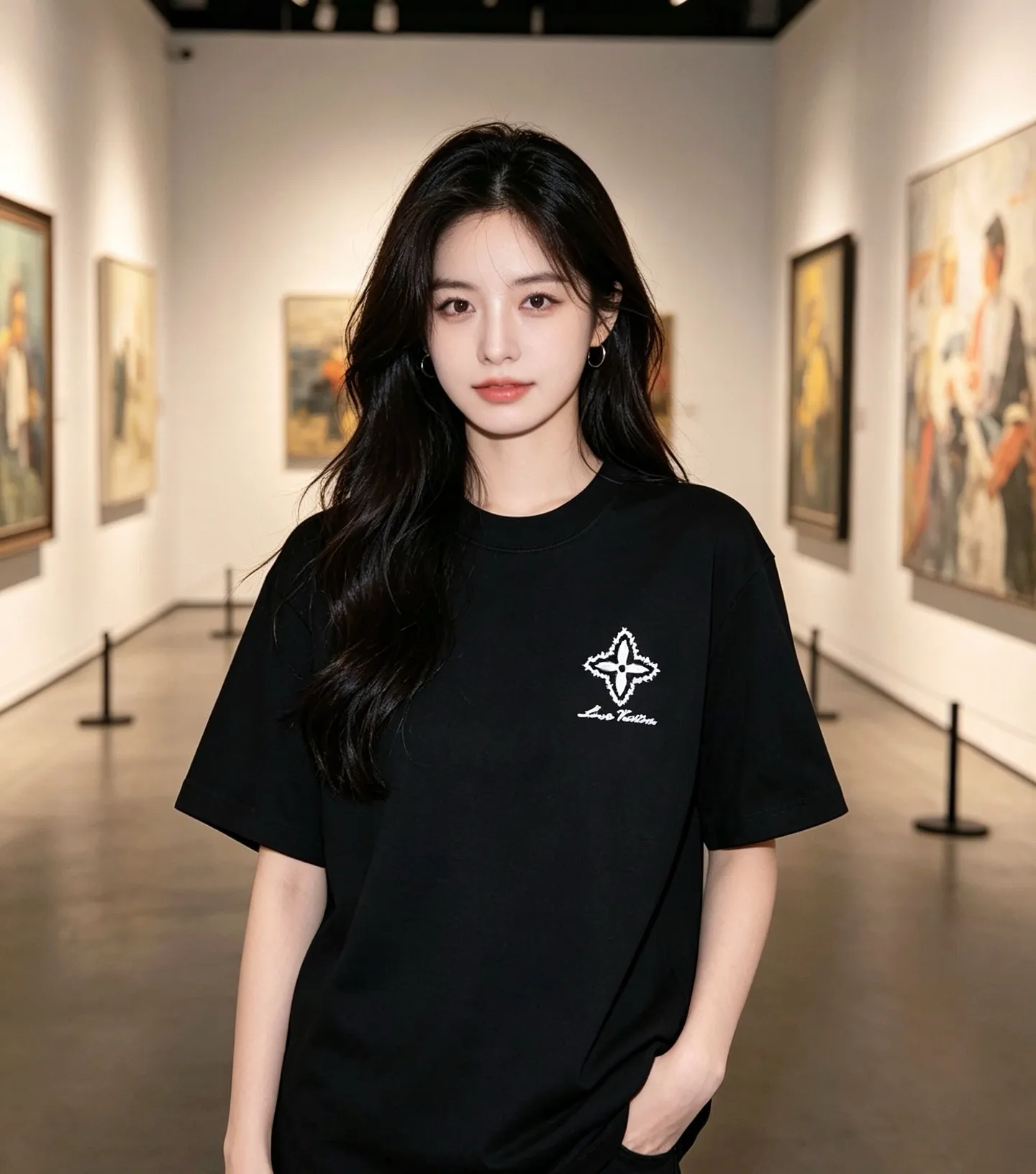 Louis Vuitton/Louis Vuitton four-leaf clover old flower embroidery round neck short sleeves
